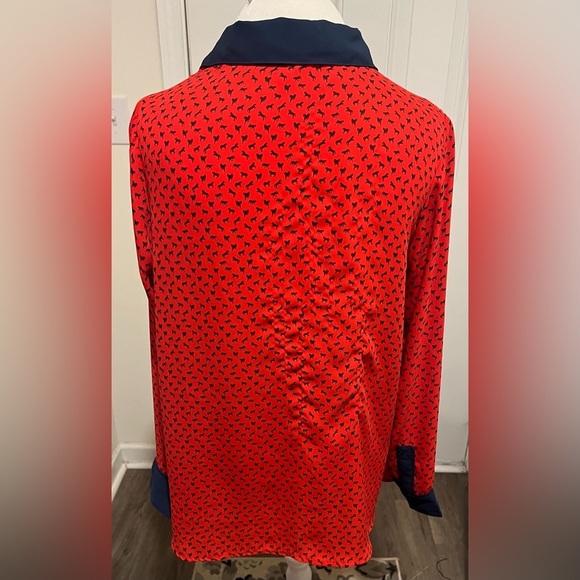 Free People Women's Sz Medium Top Blouse Red Blue Horse Equestrian Theme Boho - Picture 8 of 13